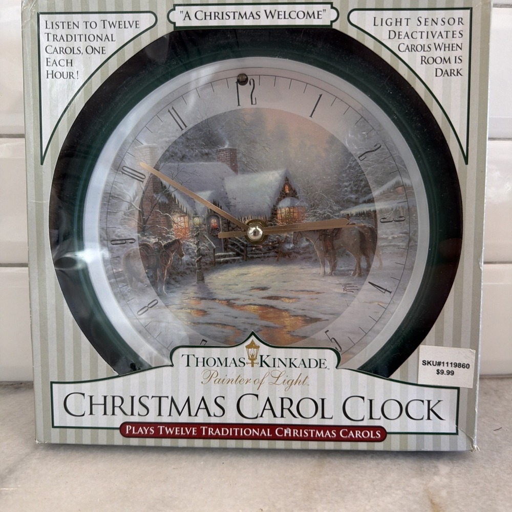 VtgThomas Kinkade Christmas Carol Village Music Wall Clock 7.5" 1997‎ GW997